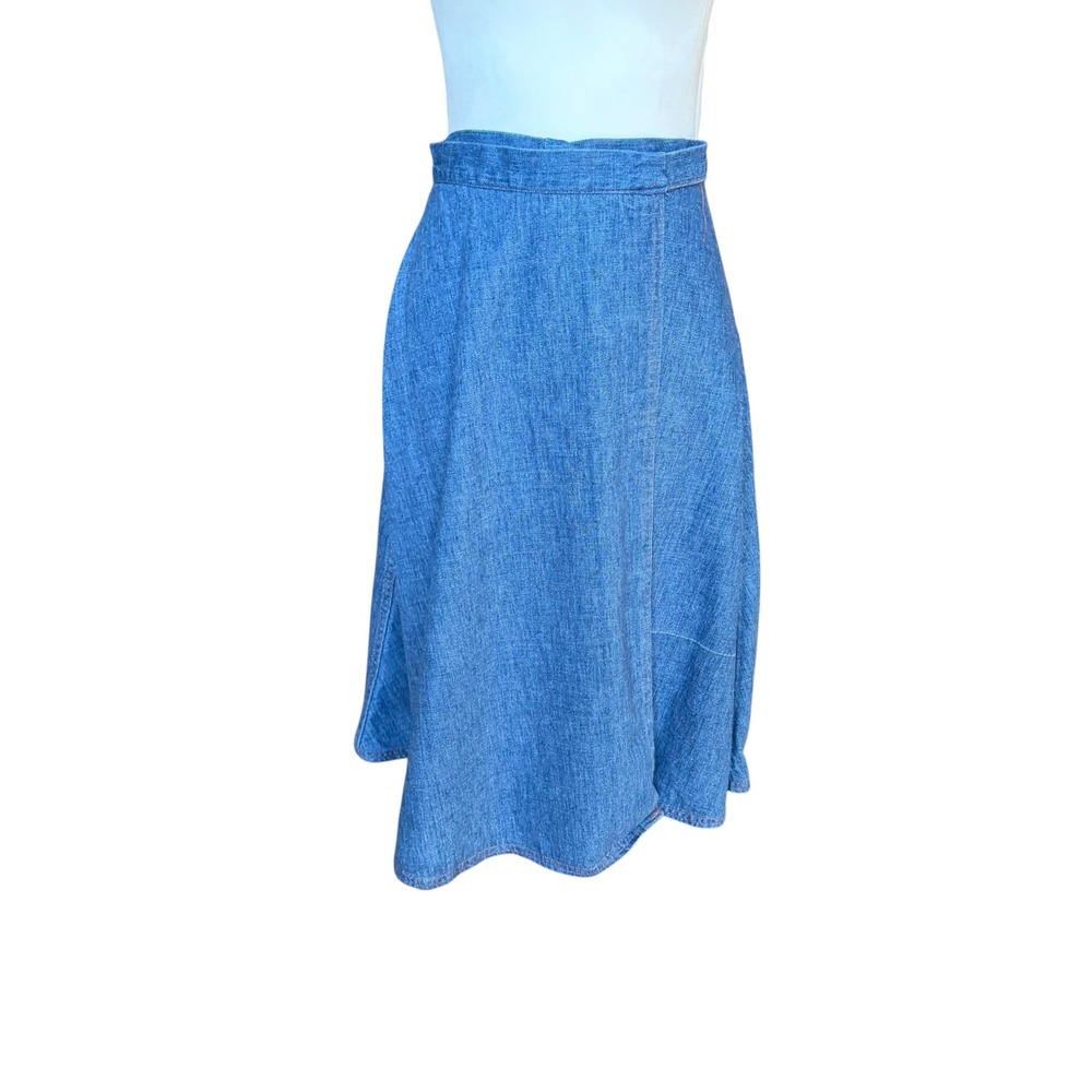 Vintage Lady Seafarer Denim Wrap Skirt Size Small Blue A-Line Apron Midi Length